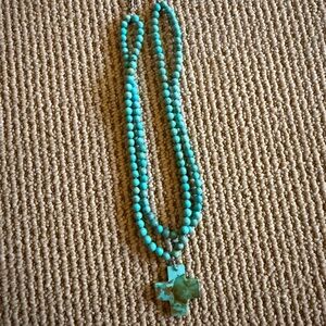 Turquoise beads with double strand and Cross Pendant.